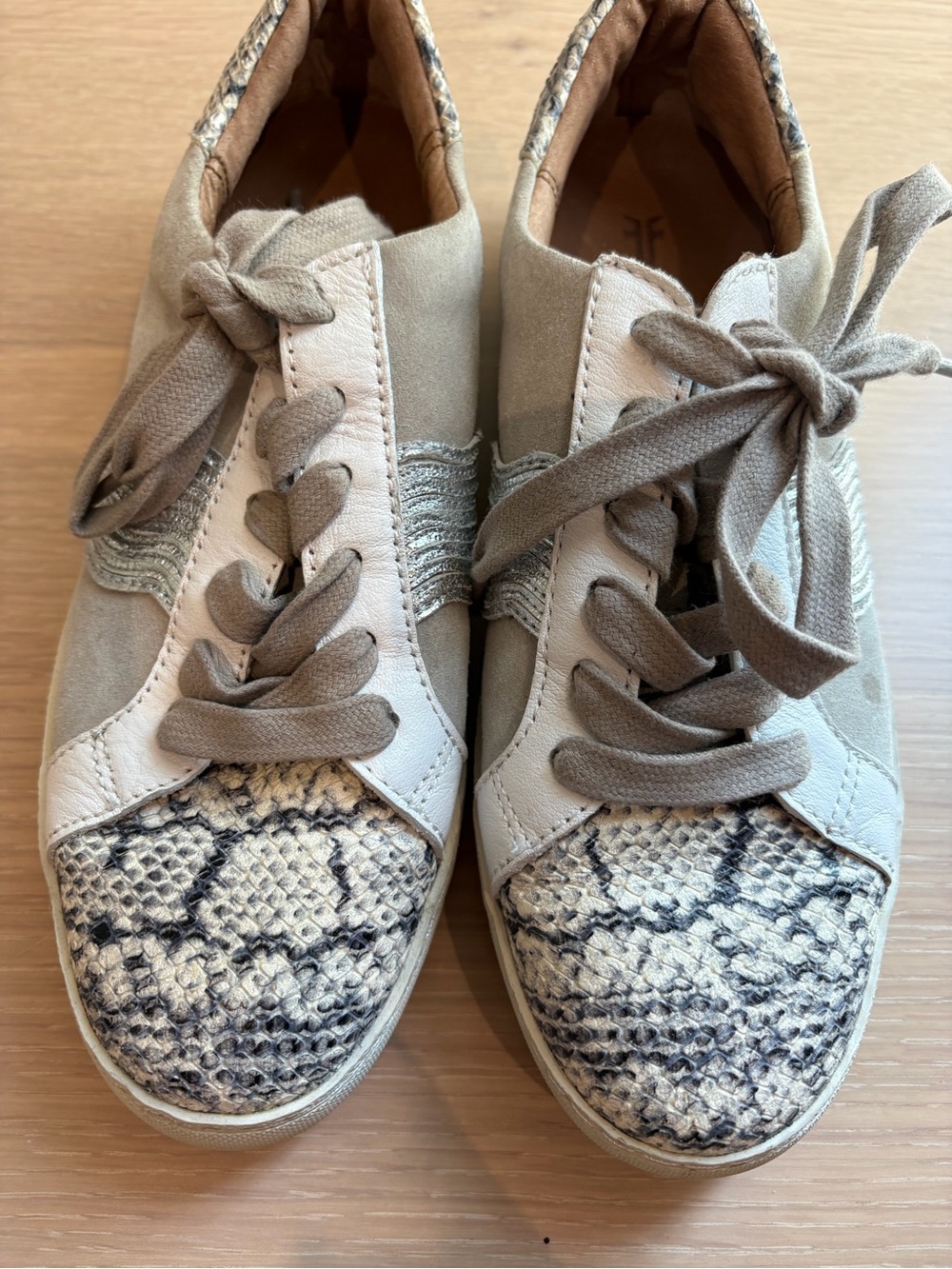 Frye Taupe Snake-Print Accent Lace-Up Sneakers